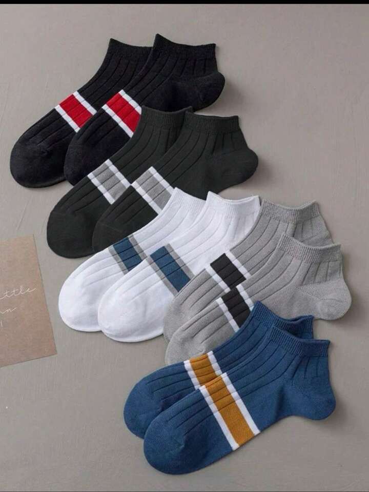 Men's Multicolor Striped Ankle Socks – Pack of 5 Pairs
