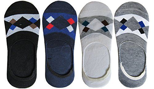 Men's No-Show Socks with Geometric Design – Pack of 4 Pairs
