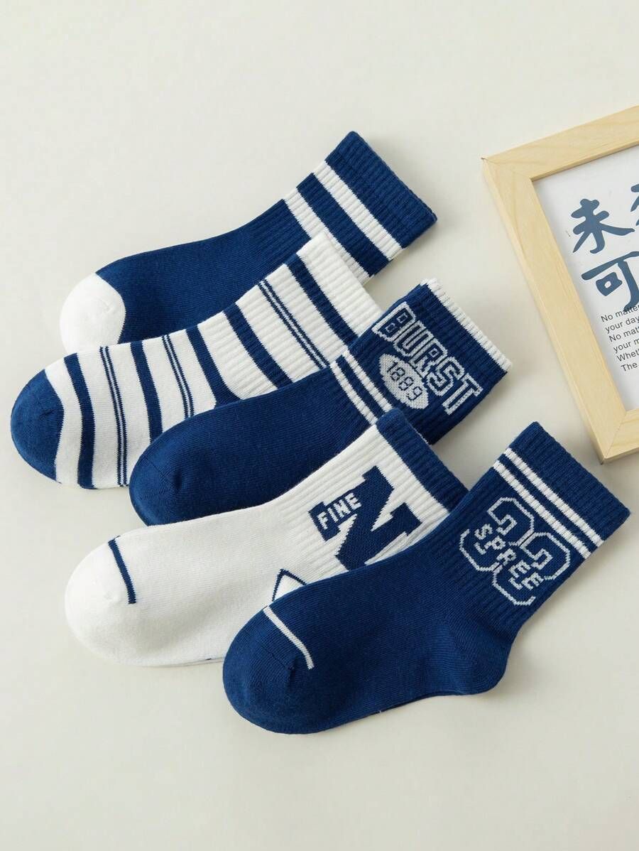 Unisex Blue & White Sports Crew Socks – Pack of 5 Pairs